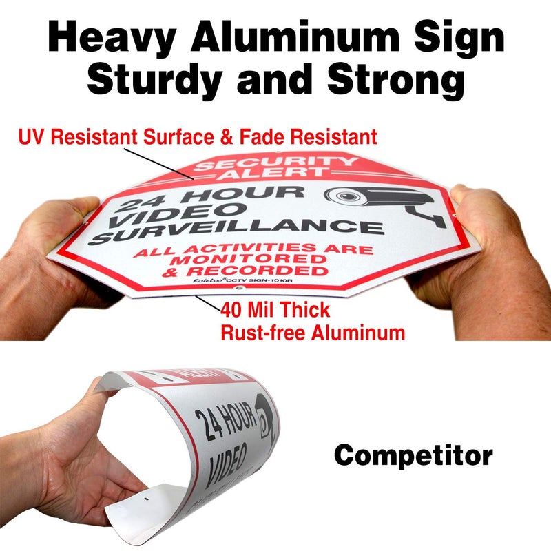 Faittoo Video Surveillance Sign, 4 Pack 10 x 10 Rust Free .040 Aluminum Security Warning Reflective Metal Signs, Indoor or Outdoor Use for Home Business CCTV Security Camera, UV Protected & Waterproof - Image 3